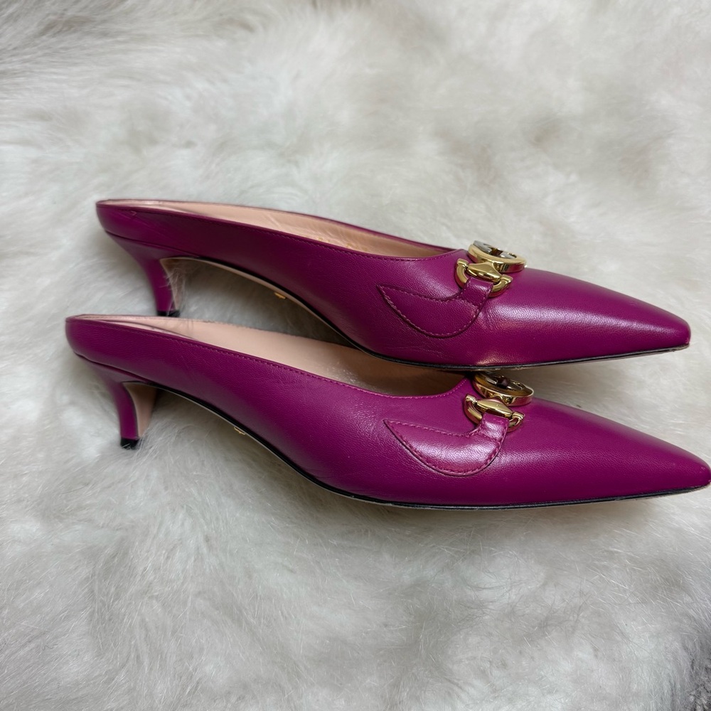 Gucci Zumi Mauve Pointed Toe Kitten Heel Mules 36 - Picture 7 of 13